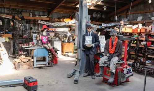  ??  ?? ABOVE / Ian’s immaculate workshop is a treasure trove of all sorts of parapherna­lia and all work is overseen by his mannequin helpers. Robert, wearing the orange lei, even took on security duties out in a station paddock during the filming of The Hobbit.