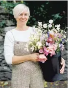  ??  ?? Clockwise from main: cut flowers from Carol’s Garden in Cheshire; improve soil with compost; Kirsten Mackay of Henthorn Farm Flowers; Justine Scouller of Far Hill Flowers; a mobile phone is useful for taking notes, inset left