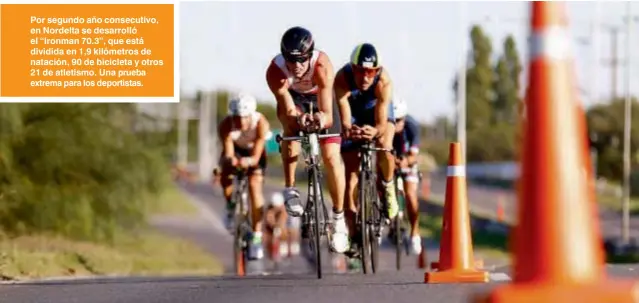  ??  ?? Por segundo año consecutiv­o, en Nordelta se desarrolló el “Ironman 70.3”, que está dividida en 1,9 kilómetros de natación, 90 de bicicleta y otros 21 de atletismo. Una prueba extrema para los deportista­s.