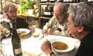  ??  ?? From left, Roger Penrose, Ezra T Newman and Carlo Rovelli enjoy lunch at a restaurant in November 2019. Photograph: Francesca Vidotto