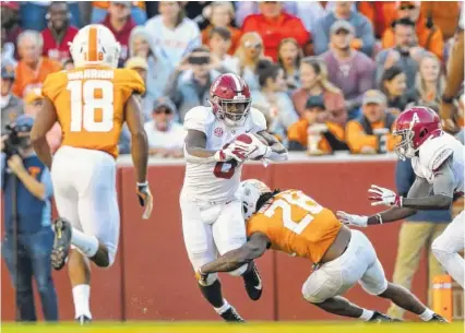  ?? KENT GIDLEY/ALABAMA PHOTO ?? Alabama junior running back Josh Jacobs had 68 yards on 12 carries in Saturday’s 58-21 win at Tennessee.