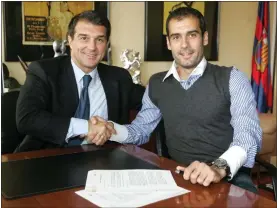  ??  ?? Pep Guardiola (right) honed his managerial talents with Barcelona B