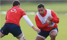  ??  ?? Billy Vunipola (right) takes part in an England training session at Burton. Photograph: Dave Rogers/AFP/Getty Images