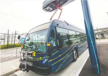  ?? FRaNCIS GEORGIAN ?? TransLink plans to use federal gas tax funds to pay for nine 40-foot battery-electric buses. Burnaby Mayor Mike Hurley slammed the transit authority for targeting only nine fully electric vehicles.