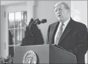  ??  ?? President Trump delivers remarks in the Rose Garden at the White House in Washington on Friday. —AFP