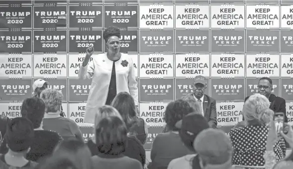  ?? ADAM CAIRNS/COLUMBUS DISPATCH ?? Ohio State Rep. Bernadine Kennedy Kent, D-columbus, speaks during a Black Voices for Trump rally in Westervill­e on Wednesday.