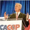  ?? Juliana Yamada/The Chronicle ?? House Speaker Kevin McCarthy, D-Calif., speaks at the GOP Organizing Convention in Sacramento.