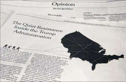  ?? Richard Drew / Associated Press ?? This photo shows an anonymous opinion piece in The New York Times.