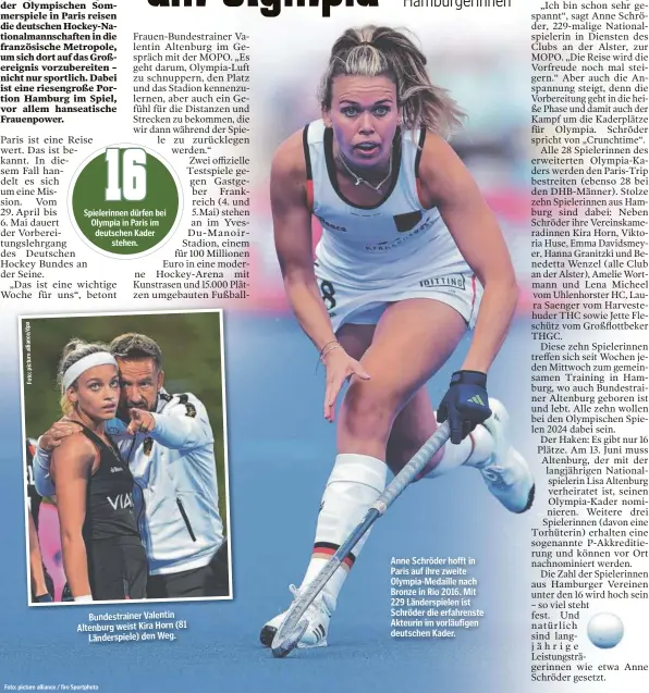  ?? Foto: picture alliance / firo Sportphoto ?? Anne Schröder hofft in Paris auf ihre zweite Olympia-Medaille nach Bronze in Rio 2016. Mit 229 Länderspie­len ist Schröder die erfahrenst­e Akteurin im vorläufige­n deutschen Kader.