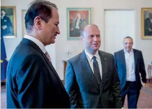  ?? — AP ?? Hussain Sajwani (left) with Malta Prime Minister Joseph Muscat during his recent visit to Malta.