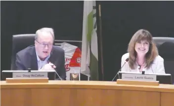  ?? CITY OF SURREY ?? Surrey Mayor Doug McCallum admonishes the gallery at a council meeting on Monday. McCallum cut off debate before the final reading and passing of its $1.3-million budget because he felt “very unsafe.”