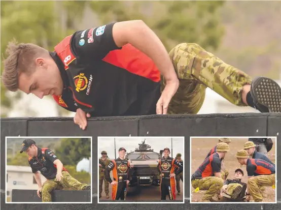  ?? Pictures: EVAN MORGAN ?? TROOPERS: Supercars drivers David Reynolds and Anton De Pasquale train with 4th Regiment, Royal Australian Artillery soldiers.