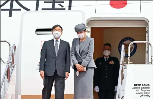  ?? ?? deep bond: Japan’s Emperor and Empress leaving Tokyo yesterday