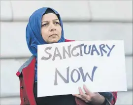  ?? Jeff Chiu Associated Press ?? MOINA SHAIQ rallies in favor of sanctuary in San Francisco in January. California’s debate is complicate­d by groups’ conf licting interpreta­tions of the word.