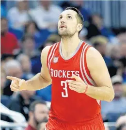  ?? JOHN RAOUX/ASSOCIATED PRESS ?? Houston’s Ryan Anderson reacts after sinking one of his 3-point baskets against his former Orlando team in a Jan. 6 game. The Rockets average 39.9 3-point attempts per game.