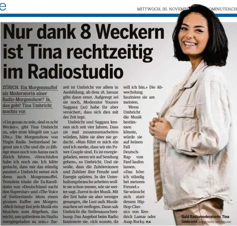  ??  ?? Bald Radiomoder­atorin: Tina Umbricht. VIRGIN RADIO SWITZERLAN­D