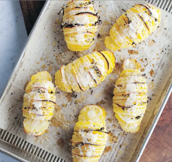  ??  ?? Hasselback potatoes are fanned potatoes that hail from Sweden. They are versatile, and as tasty as they are attractive. See recipe on H7.