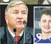  ?? ?? STUNNING: Illinois Judge Robert Adrian (left) reversed the conviction of Drew Clinton (right), saying the 148 days served in the sex attack on Cameron Vaughan (top) was “plenty of punishment.”