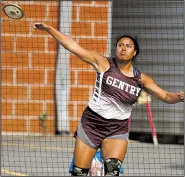  ?? Arkansas Democrat-Gazette/THOMAS METTHE ?? Gentry’s Chastery Fuamatu throws a discus Wednesday during the state high school heptathlon in Cabot. Fuamatu set the state record with a throw of 126 feet, 11½ inches in the event.