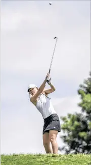  ?? RICARDO B. BRAZZIELL / AMERICAN-STATESMAN ?? Burnet’s Jody Hill tees offff on hole 2 during the UIL golf tournament. Burnet had a score of 396 to place sixth on Monday.