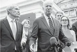  ?? Jacquelyn Martin / Associated Press ?? President Joe Biden, with a bipartisan group of senators, speaks about the infrastruc­ture plan. Republican­s, let Biden and the Democrats own the infrastruc­ture bill — and its cost.