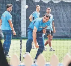  ??  ?? India’s paceman Mohammed Shami bowls during a practice session in Sydney. — AFP photo