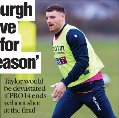 ??  ?? Edinburgh centre George Taylor in training before the coronaviru­s pandemic shut down rugby