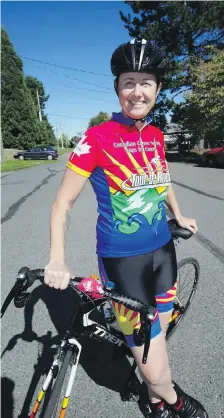  ??  ?? Saanich Det. Janis Carmena is riding in this year’s Tour de Rock in memory of brother-in-law Mike Lawless, a longtime Tour rider and volunteer who died of cancer last year.