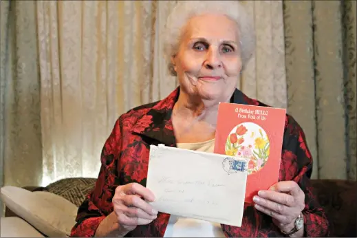  ?? (Matt Hutcheson/ News-Times) ?? Willa Mae Davis received this birthday card from her parents 46 years late, the first of several long-lost letters she received in late February.