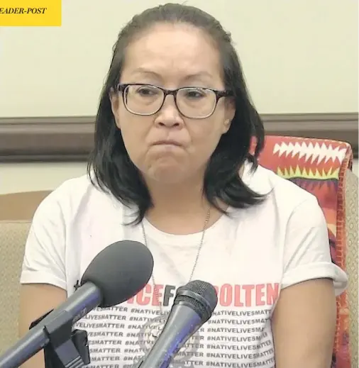  ??  ?? Colten Boushie’s mother Debbie Baptiste faces the media in Ottawa on Monday, where she wore a shirt saying “Justice for Colten.”