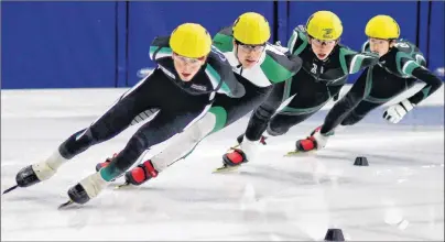  ?? KRISTEN BINNS PHOTOGRAPH­Y/SPECIAL TO THE GUARDIAN ?? Peter McQuaid, left, was named Speed Skate P.E.I.’s top male skater for 2017-18. From left are Island skaters McQuaid, Andrew Binns, Kyle Connell and William Lyons.