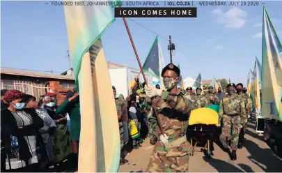  ??  ?? THE body of ANC veteran Andrew Mlangeni arrives at his Soweto home yesterday in preparatio­n for his burial today. He died last week aged 95. President Cyril Ramaphosa has declared a Category 1 state funeral for Mlangeni.