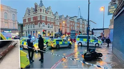  ?? ?? Police cordon: The shooting took place at Clapham’s Belle Vue pub, right