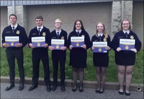  ?? Photo provided/Maria Homan ?? This year’s State Degree recipients included: Dylan Bambauer, Troy Homan, Hank Elshoff, Lauren Homan, Megan Ritter and Lauren Paul.