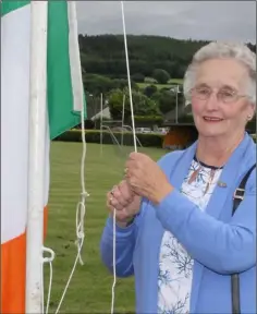  ??  ?? Frances Doyle raising the Irish Flag.