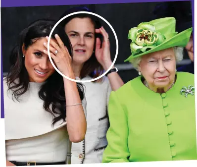  ??  ?? Safe pair of hands: Samantha Cohen, circled, with Meghan and the Queen in 2018