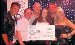  ??  ?? Cheque mates (left to right) judges Allan Jay, John Vickers, Craig Harman, winner Kirsty Kennedy, presenter Derek Dee, and singer Christeen MacMurdie