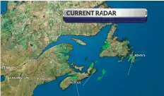  ??  ?? The five radar sites in Atlantic Canada: Chipman N.B., Halifax (Gore), N.S., Marion Bridge, N.S., Marble Mountain, N.L. and Holyrood, N.L. - WSI