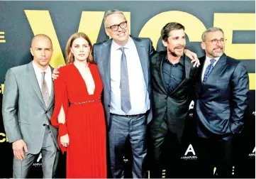  ?? — Reuters file photo ?? Director McKay (centre) and cast members (left to right) Sam Rockwell, Adams, Bale and Steve Carell pose at the premiere for ‘Vice’ in Beverly Hills, California, recently.