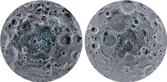  ?? Image:NASA. ?? The lunar icecaps confirmed in 2018.