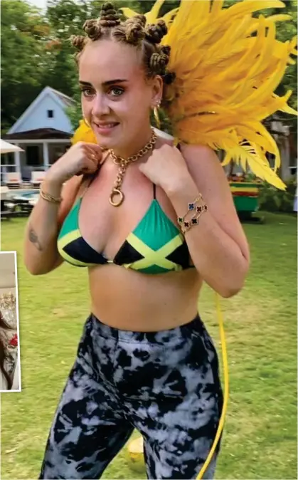  ??  ?? Carnival queen: Adele shows off her Bantu knots and Jamaican bikini in the controvers­ial picture