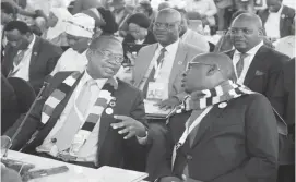  ??  ?? Minister of Finance Professor Mthuli Ncube (left) chats with his Foreign Affairs counterpar­t Dr Sibusiso Moyo at the 6th Africa Regional Forum on Sustainabl­e Developmen­t in Victoria Falls yesterday