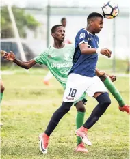  ?? RICARDO MAKYN/MULTIMEDIA PHOTO EDITOR ?? Jamaica College’s Shadane Lopez (right) goes up against Kingston High’s Renaldo Robinson in a recent ISSA/Digicel Manning Cup encounter at Breezy Castle.