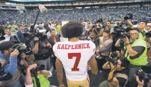  ?? TROY WAYRYNEN/USA TODAY SPORTS ?? Supporters of Colin Kaepernick and his efforts to draw attention to racism are incensed that NFL teams have shunned him.