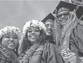  ?? CHAMBERS/DELAWARE NEWS JOURNAL BENJAMIN ?? Graduating students pose for a photo during the Delaware State University 2023 commenceme­nt ceremony at Alumni Stadium in Dover, May 12, 2023.