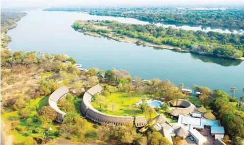  ??  ?? Aerial view of a Zambezi lodge, Victoria waterfalls, Zimbabwe