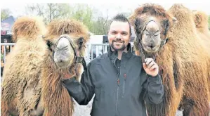  ?? FOTO: TREFF ?? Marvin Schumacher hält nicht nur Alpakas, sondern auch Kamele. Faruk und Jenges hat er mitgebrach­t.