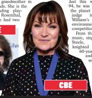  ??  ?? CBE
Gongs... ELO singer Jeff Lynne and TV’s Lorraine Kelly