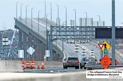  ?? Anna Moneymaker ?? The collapsed Francis Scott Key Bridge in Baltimore, Maryland