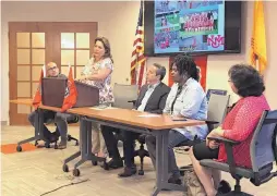  ?? GEOFF GRAMMER/JOURNAL ?? Democratic state legislator­s said they are disappoint­ed in the UNM Board of Regents decision last week to cut sports. From left, Rep. Javier Martínez, Rep. Patricia A. Lundstrom, Rep. Antonio “Moe” Maestas, Rep. Sheryl Williams Stapleton and Rep. Debra M. Sariñana at the Home Builders Associatio­n in Albuquerqu­e on Monday.